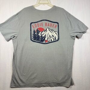 Eddie Bauer Light Gray Short-Sleeve Tee with Red & Navy Mountain Graphic